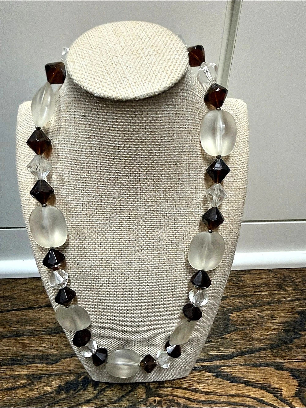 Statement Beaded Necklace in Brown & White Like New